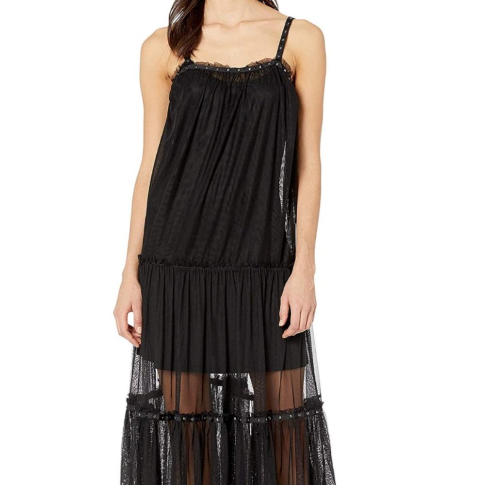 Free People Night Out Mesh Maxi Black Dress - Small
